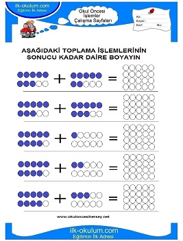 Çocuklar İçin toplam işlemi yaprak testleri 